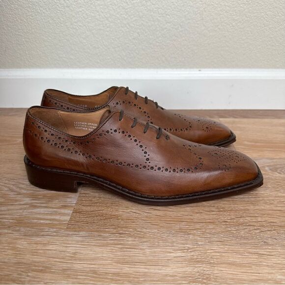 Calzoleria Toscana Brown Genuine Leather Brogue Wingtip Oxford Shoes - Picture 2 of 13